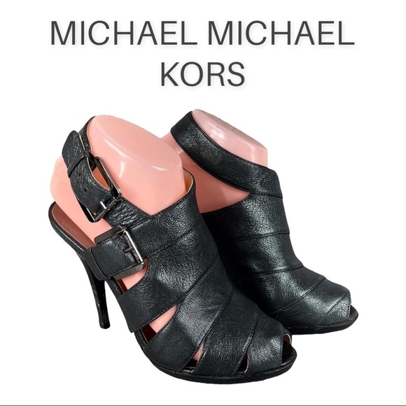 Michael Michael Kors sz 7 Nora black leather strappy buckle heeled sandals - Picture 1 of 11